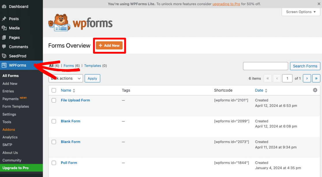 Add new form - WPForms