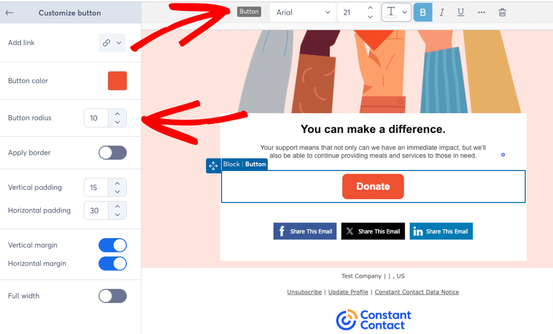 Edit a button in Constant Contact