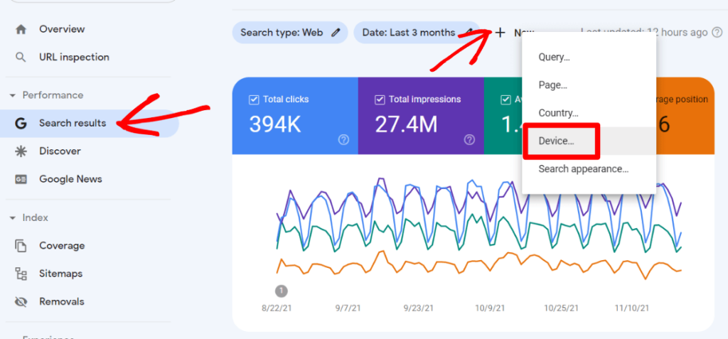 Filter by device in Search Console