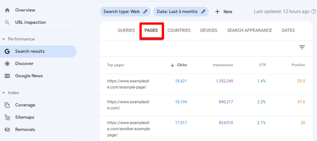 Search Console pages report