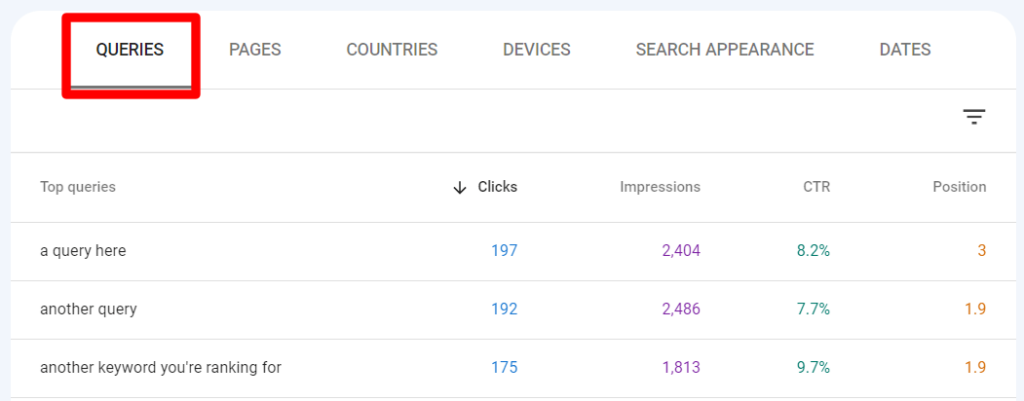 Search Console - toggle to Queries