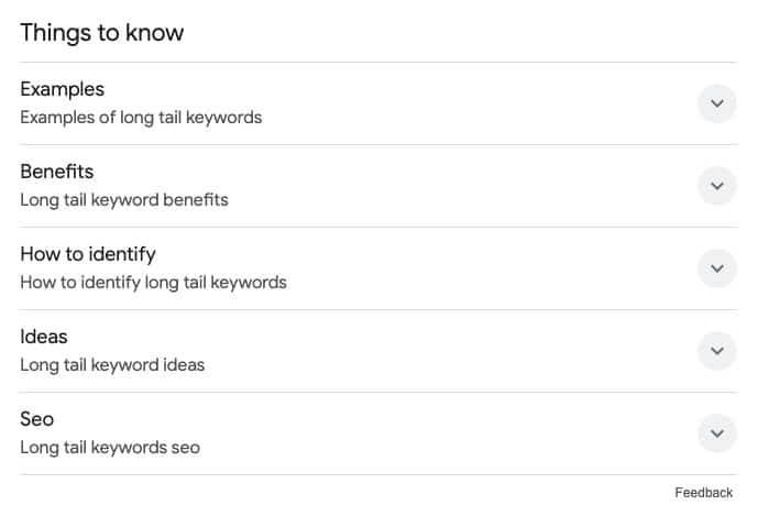 Things to Know search box for long-tail keywords