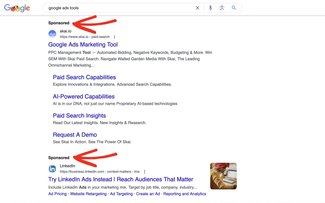 Google Ads in search example