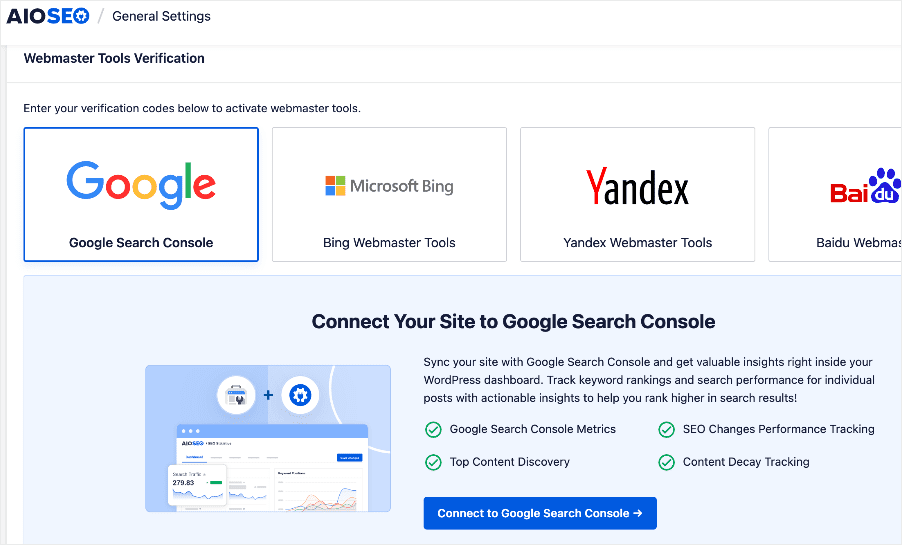 Verify Google Search Console using AIOSEO