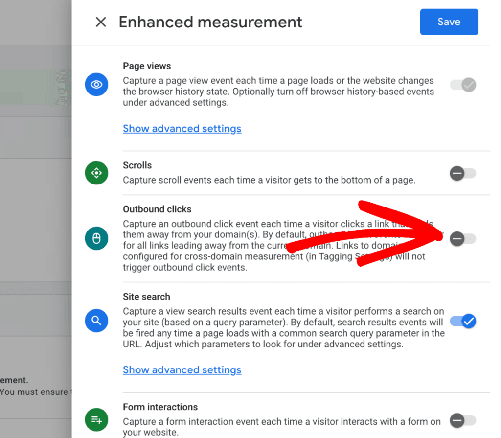 Outbound link clicks in enhanced measurement