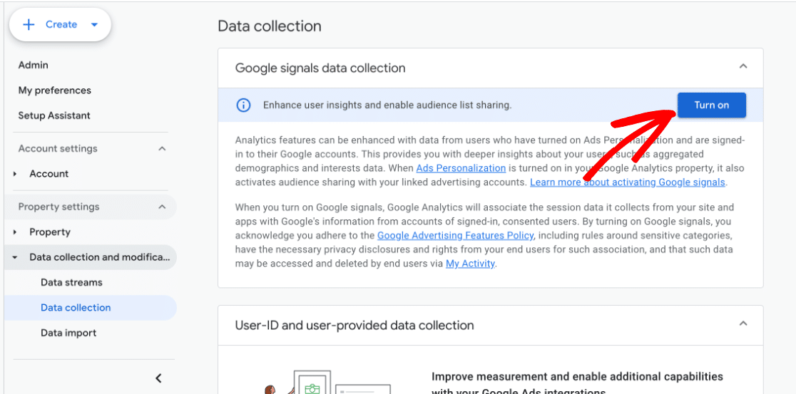 Turn on Google Signals in GA4