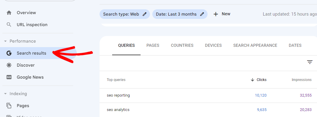 Search Console - queries report - SEO analytics and reporting