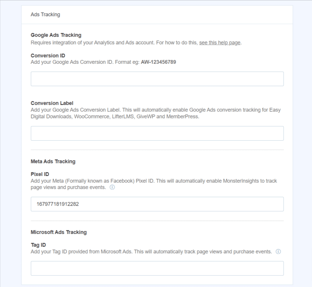 MI PPC Ads Tracking Settings