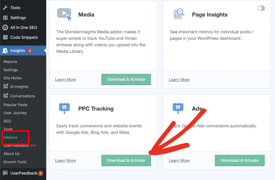 Install the PPC Tracking Addon