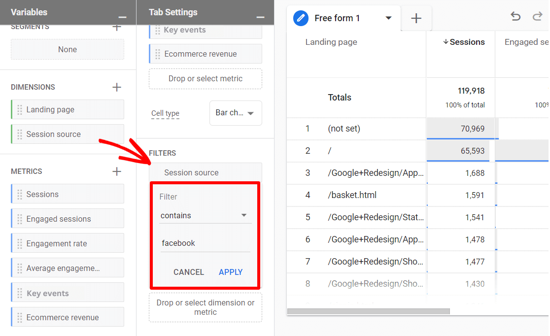 Create a session source filter GA4