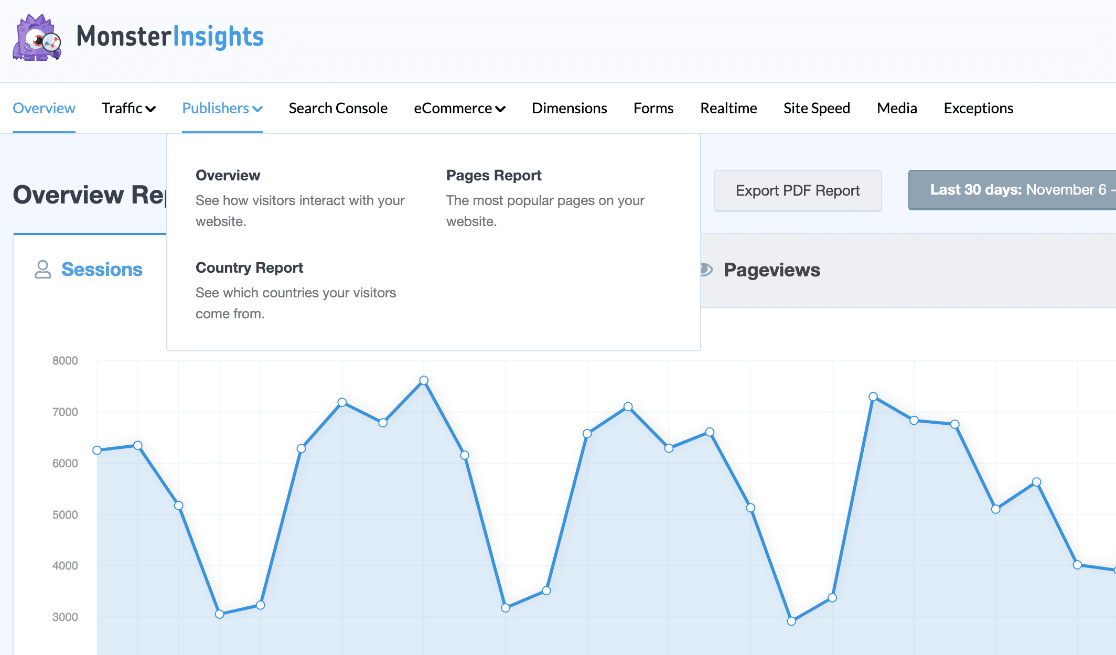 MonsterInsights Publishers Reports