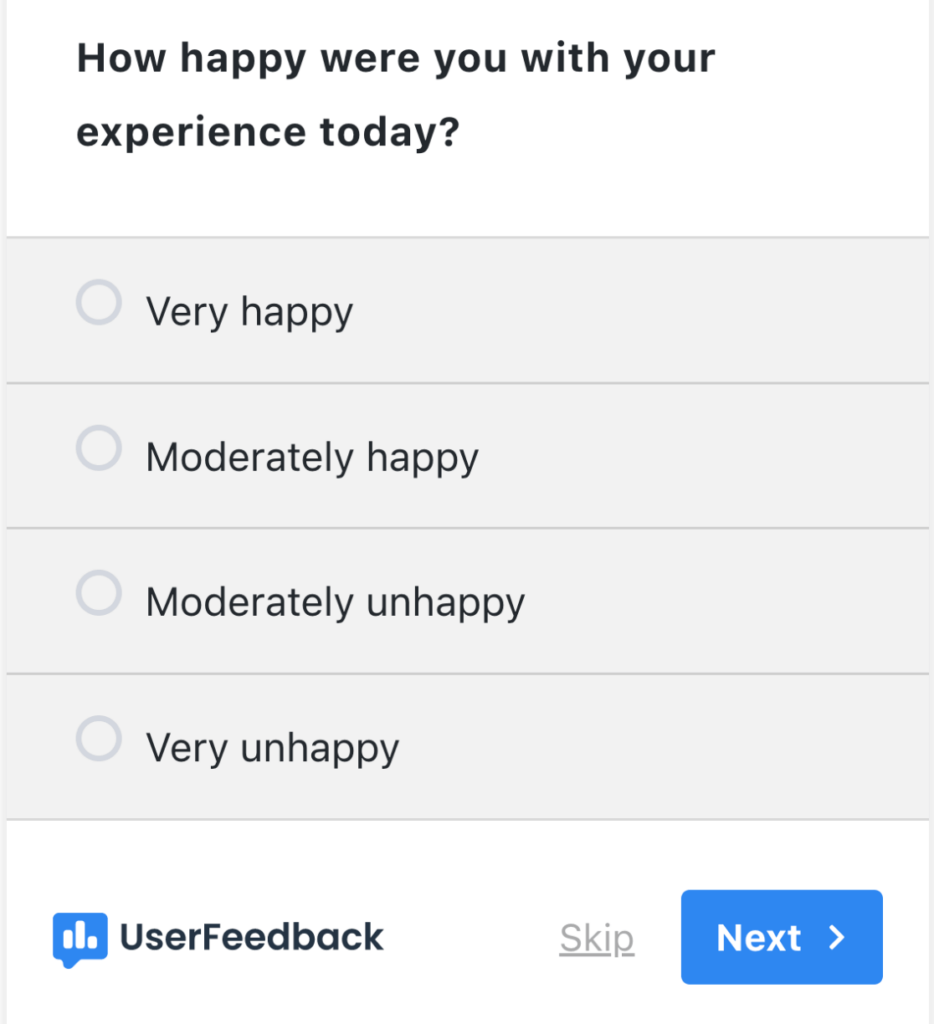 UserFeedback CSAT survey - binary likert scale