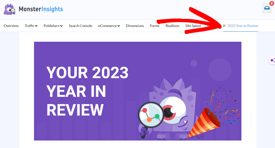 MonsterInsights Year in Review Report tab