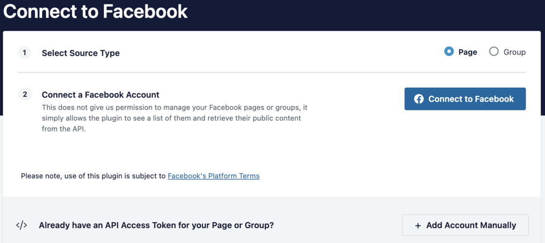 Select Facebook account type