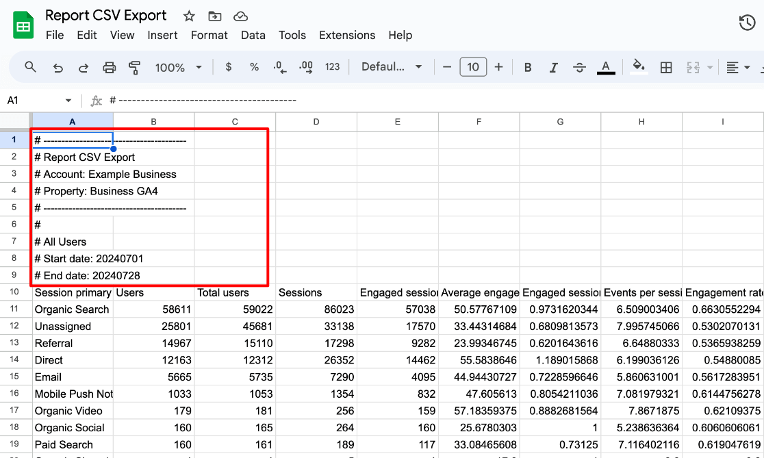 Clean your CSV Google Analytics export