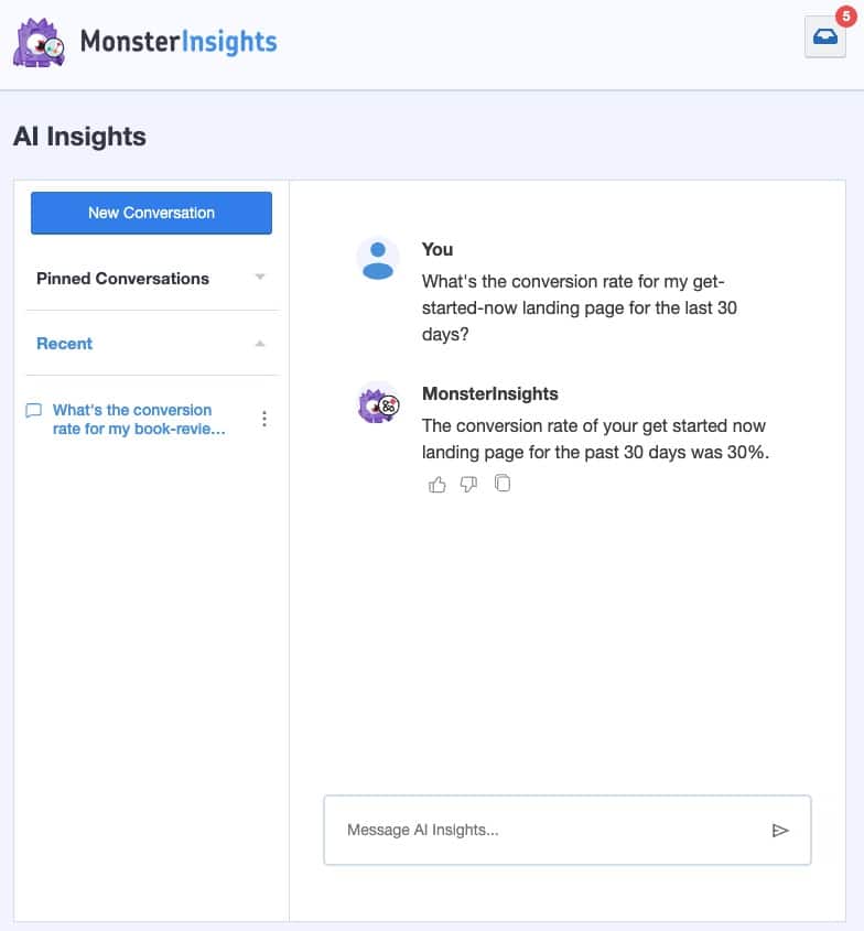MonsterInsights Conversations AI - Laanding page conversion rate example