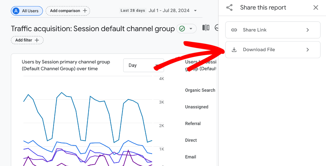 Download a report file in Google Analytics