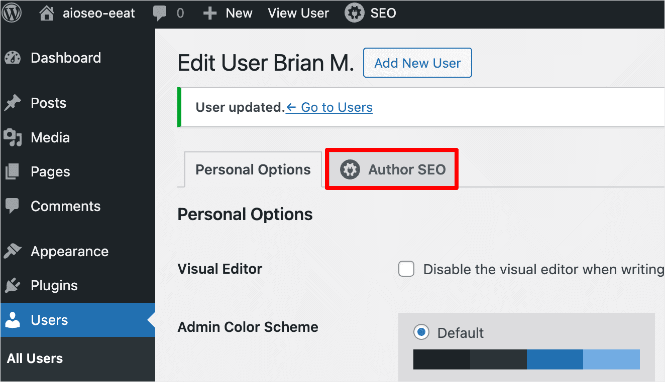 AIOSEO author SEO module