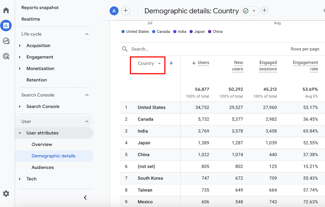 Demographic details - dimension dropdown