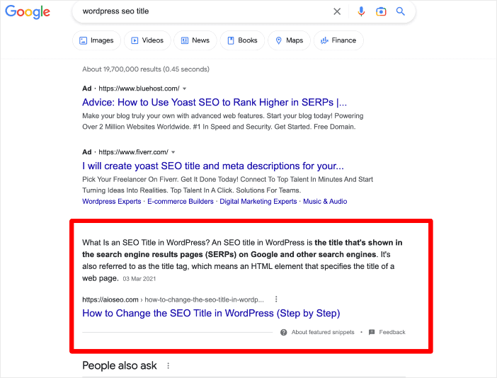 Featured snippet example