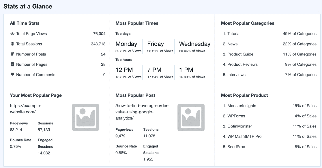 MonsterInsights Stats at a Glance report