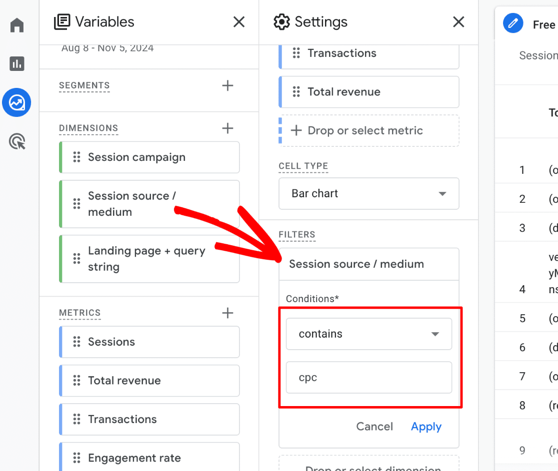 Paid search analytics: Filters