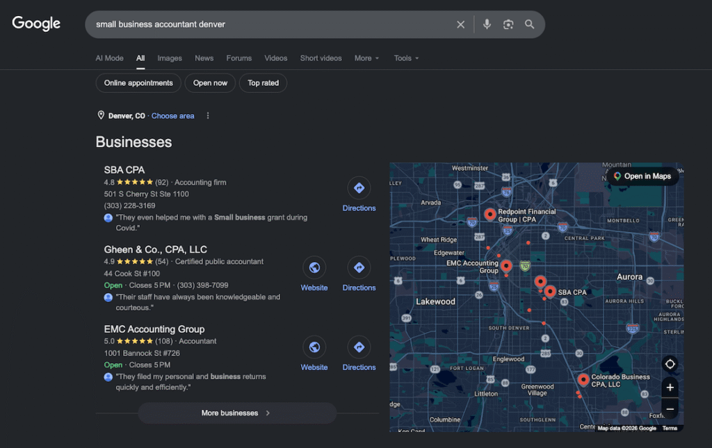 google results for local keyword